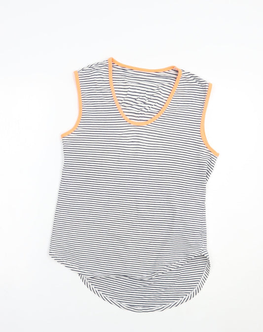 Dunnes Stores Womens White Striped Cotton Basic Tank Size S Scoop Neck