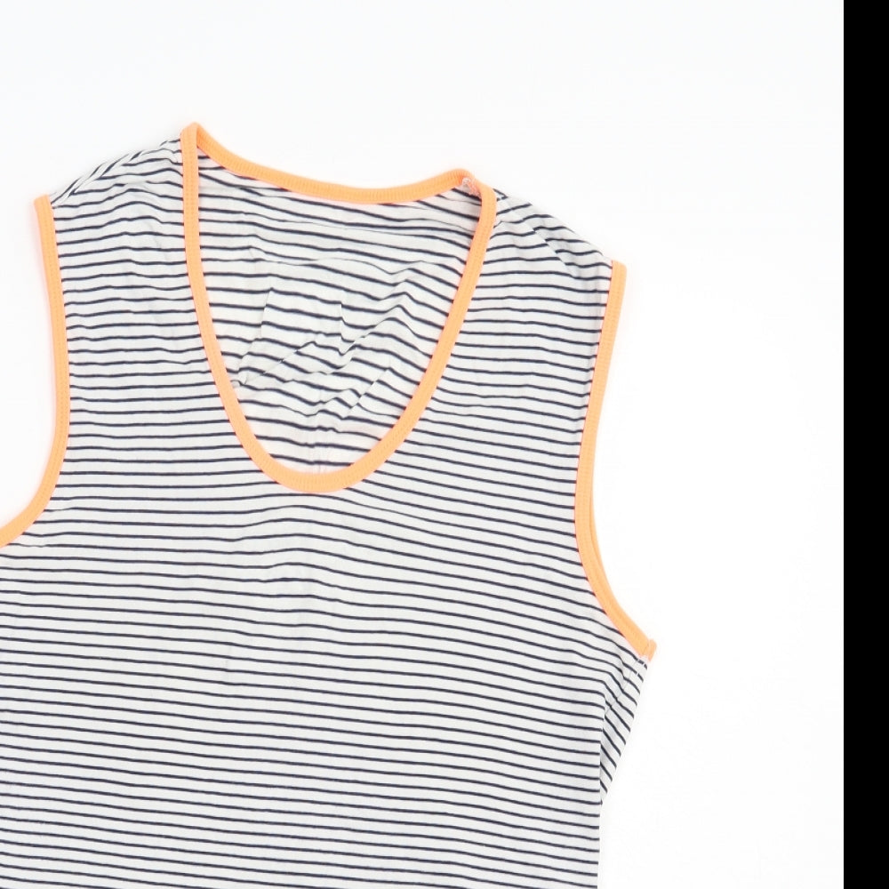 Dunnes Stores Womens White Striped Cotton Basic Tank Size S Scoop Neck