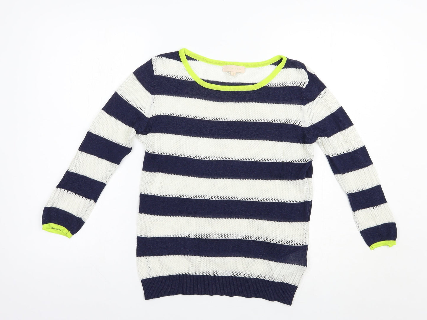 Plum Tree Womens Blue Boat Neck Striped Acrylic Pullover Jumper Size S