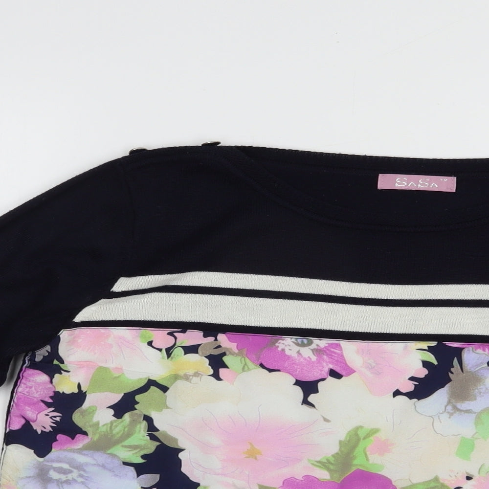SaSa Womens Blue Boat Neck Floral Acrylic Pullover Jumper Size M