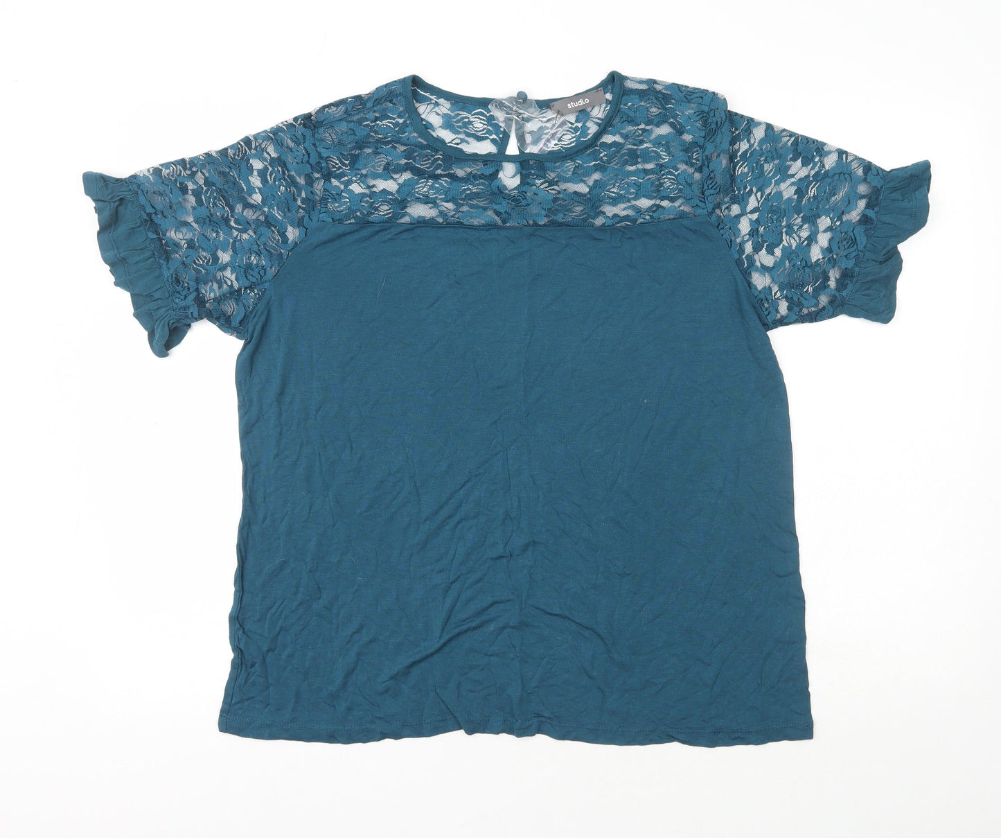 Studio Womens Blue  Polyester Basic Blouse Size 12 Crew Neck - Size 12/14