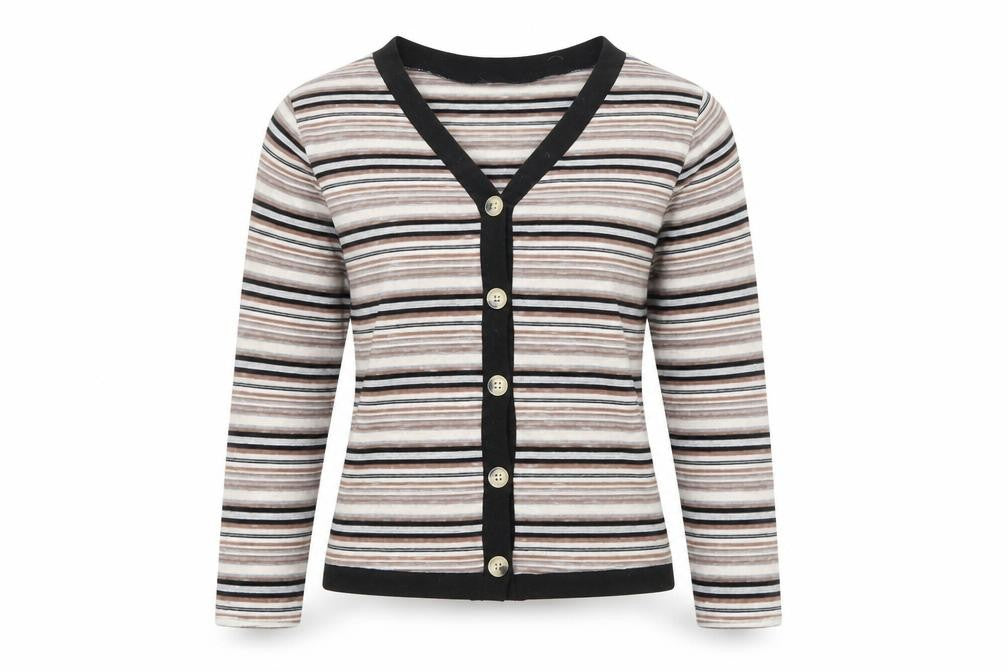 DAZY Womens Multicoloured V-Neck Striped Cotton Cardigan Jumper Size M