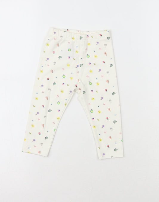 Preworn Girls White  Cotton Sweatpants Leggings Size 6-9 Months   - Sunshine & Rainbow