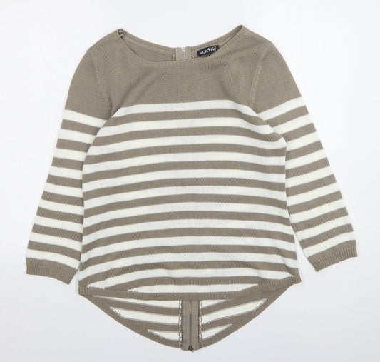 Marble Womens Beige Round Neck Striped Acrylic Pullover Jumper Size XS