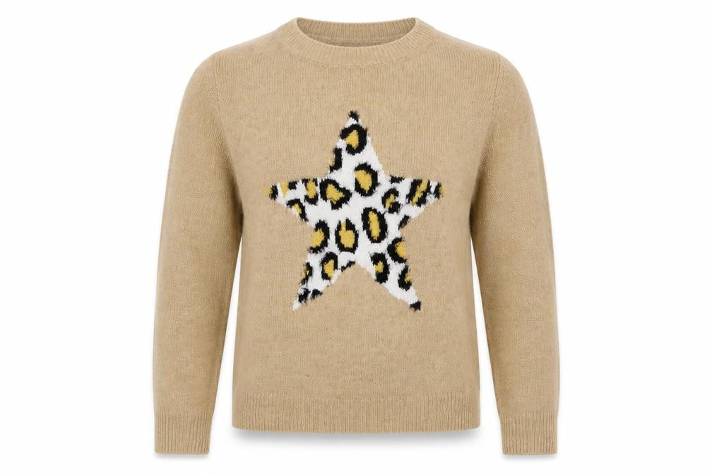 F&F Womens Brown Crew Neck  Acrylic Pullover Jumper Size 8   - Star