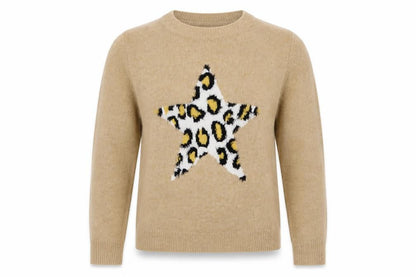 F&F Womens Brown Crew Neck  Acrylic Pullover Jumper Size 8   - Star