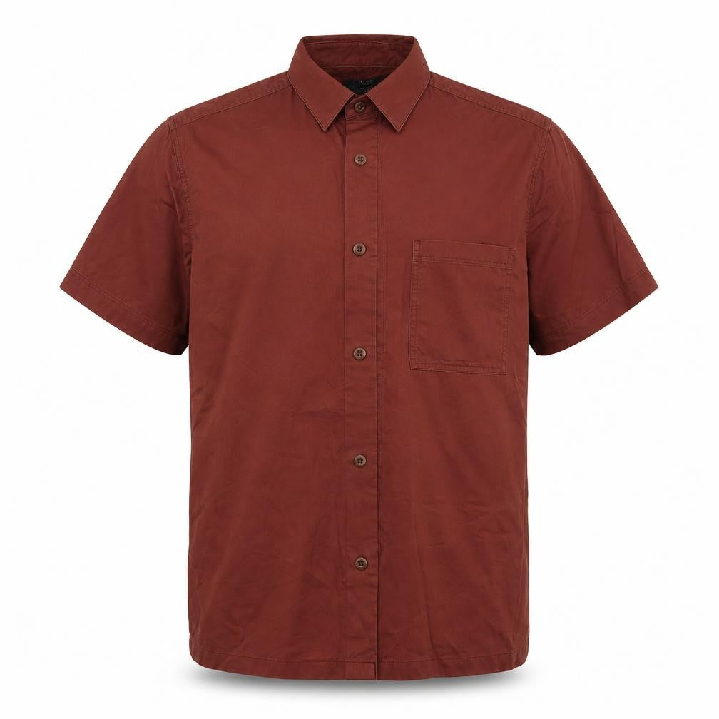 Marks & Spencer Mens Red  Cotton  Button-Up Size L Collared Button - Rust Coloured
