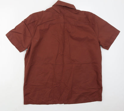 Marks & Spencer Mens Red  Cotton  Button-Up Size L Collared Button - Rust Coloured