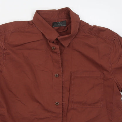 Marks & Spencer Mens Red  Cotton  Button-Up Size L Collared Button - Rust Coloured