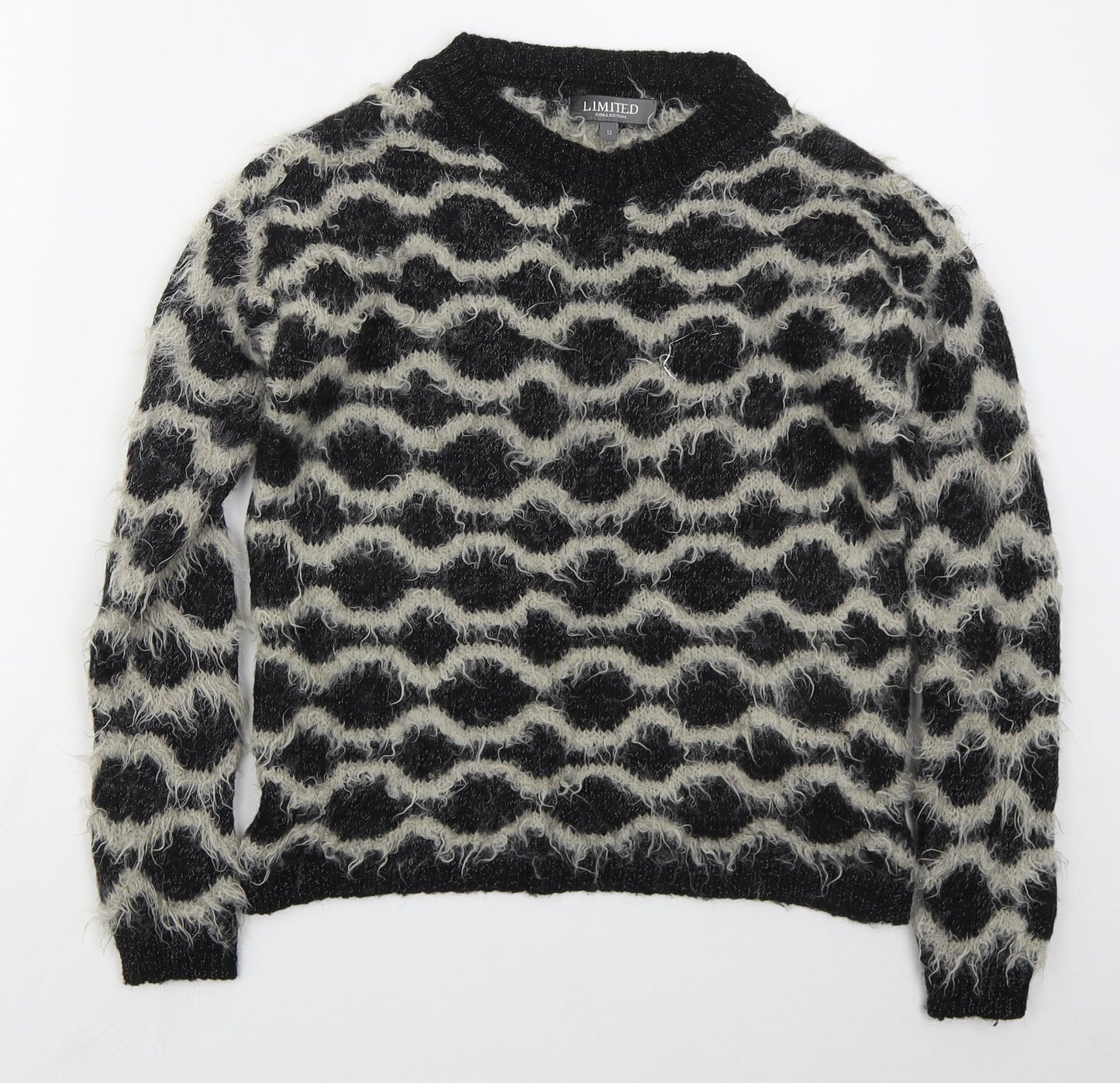 Marks and Spencer Womens Black Crew Neck Geometric Nylon Pullover Jumper Size 12