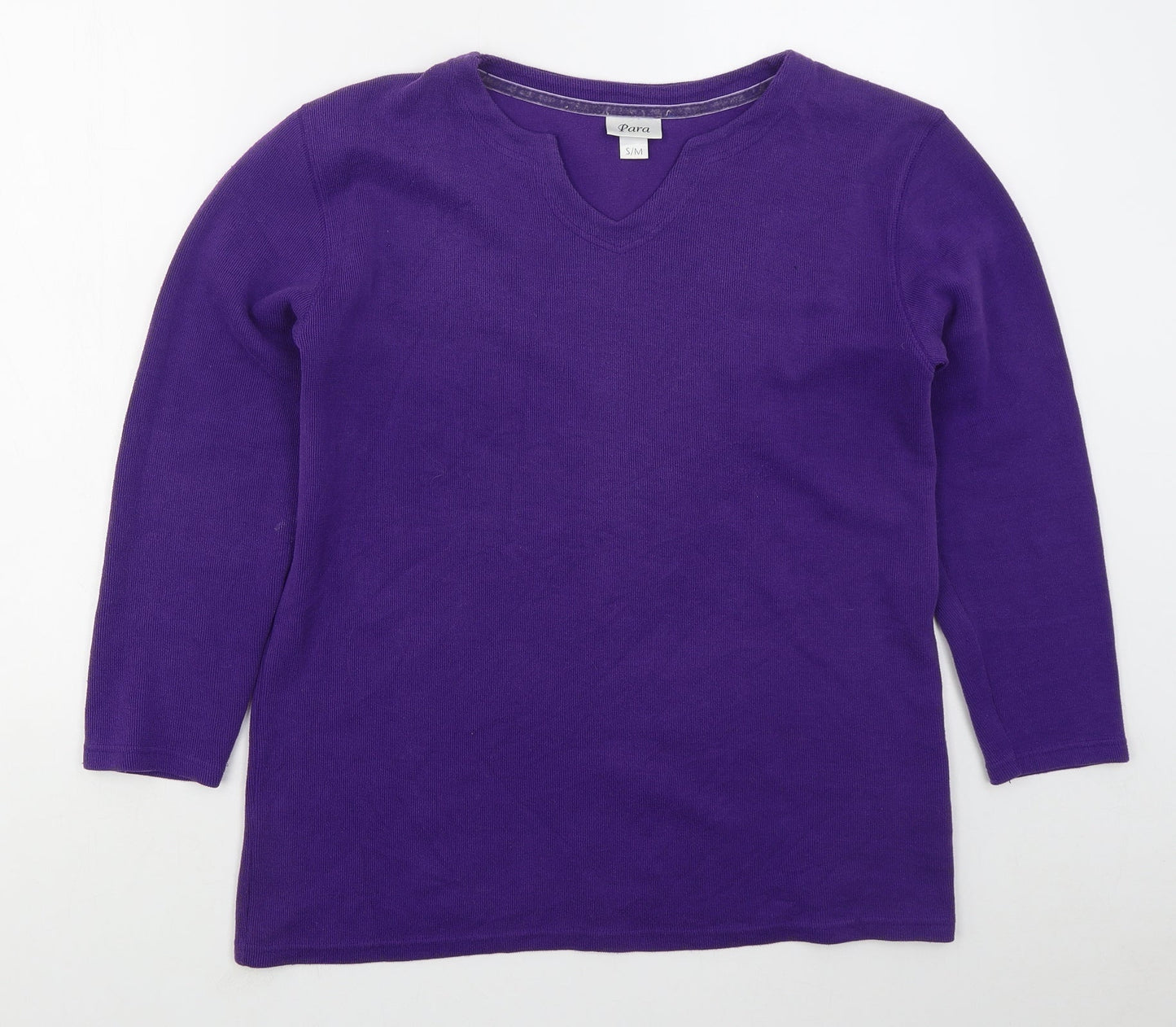 Para Womens Purple  Polyester Basic T-Shirt Size S V-Neck