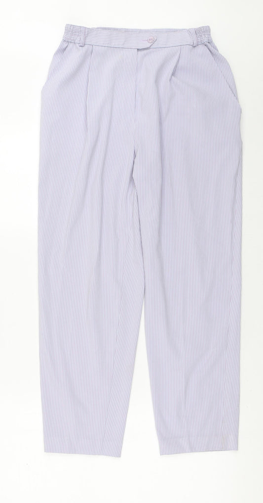 Marks and Spencer Womens Purple Striped Polyester Trousers  Size 12 L26 in Regular