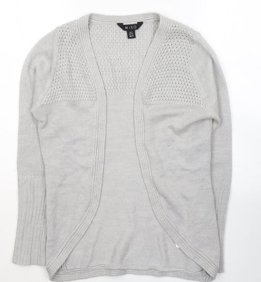 Miso Womens Grey V-Neck  Acrylic Cardigan Jumper Size 8