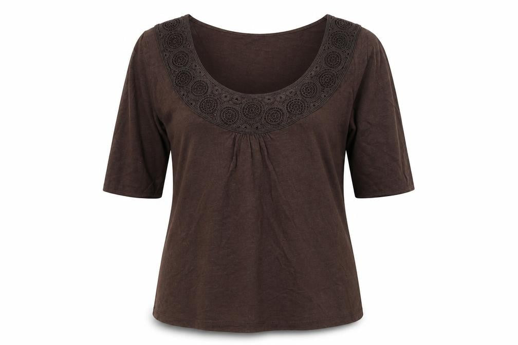 Preworn Womens Brown  Viscose Basic T-Shirt Size 14 Scoop Neck
