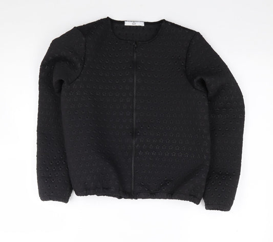 Marks and Spencer Girls Black Geometric Polyester Full Zip Sweatshirt Size 12-13 Years  Zip - Star