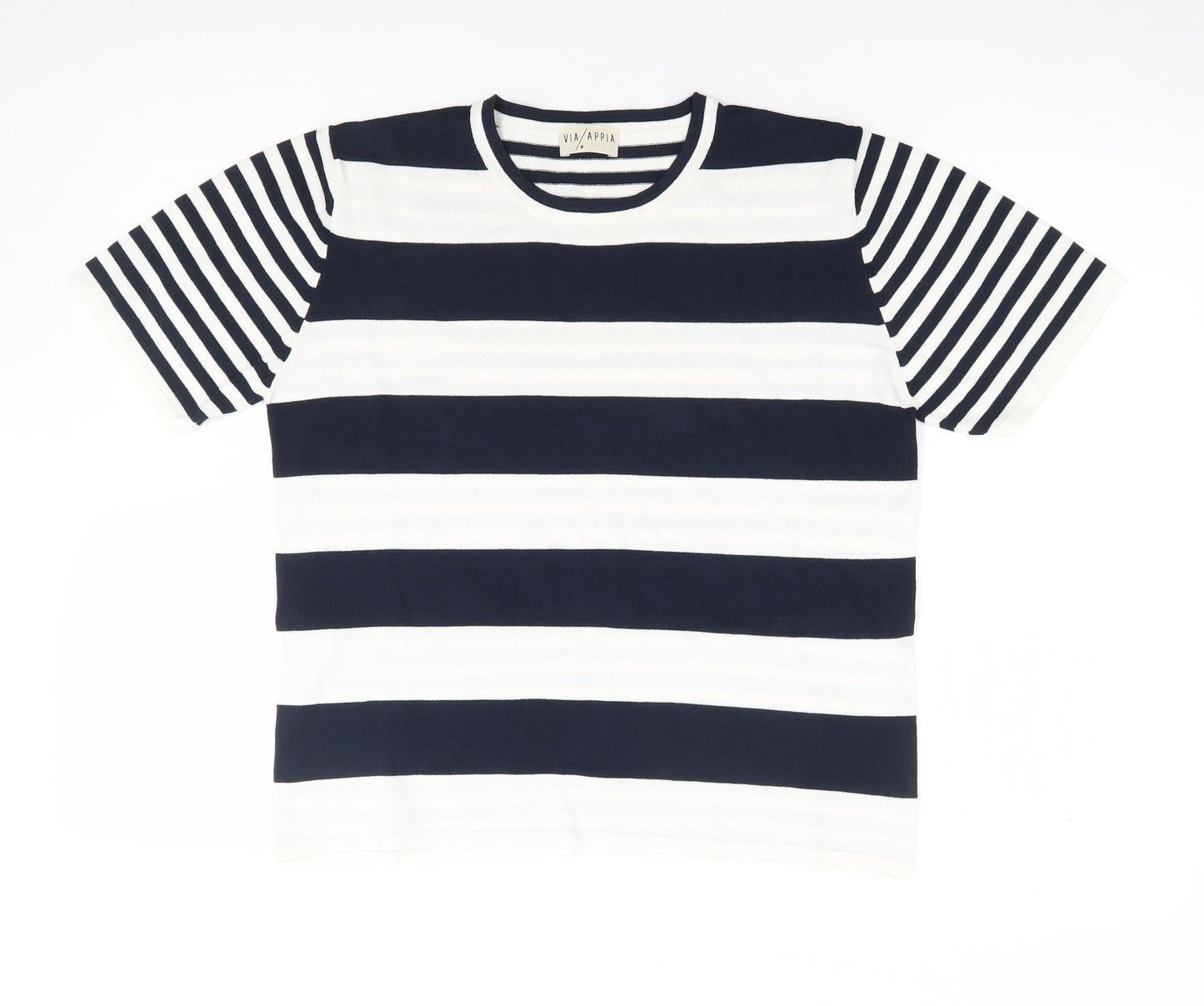 Via Appia Womens Multicoloured Striped Viscose Jersey T-Shirt Size 12 Crew Neck