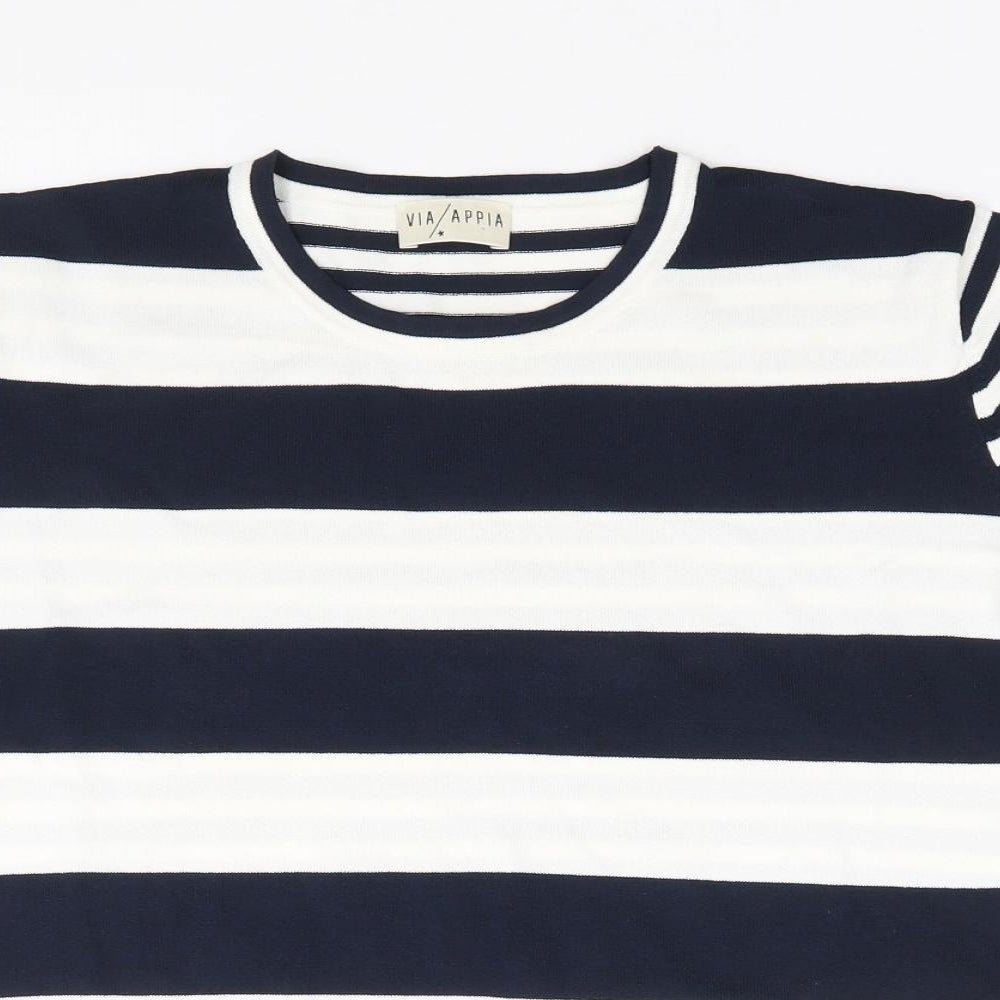 Via Appia Womens Multicoloured Striped Viscose Jersey T-Shirt Size 12 Crew Neck