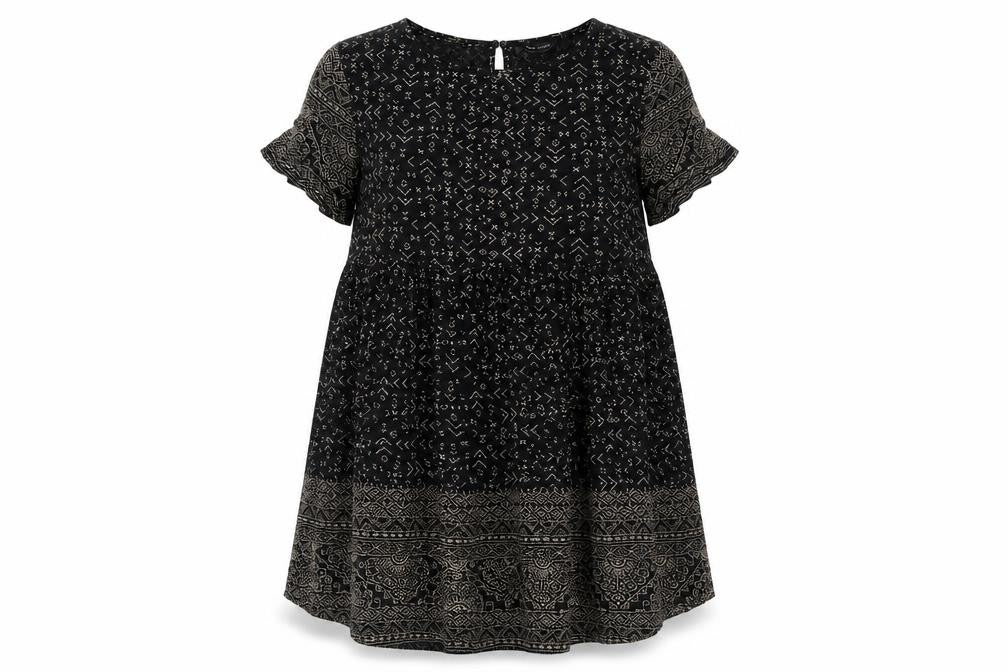 New Look  Womens Black Geometric Polyester Fit & Flare  Size S  Round Neck Pullover