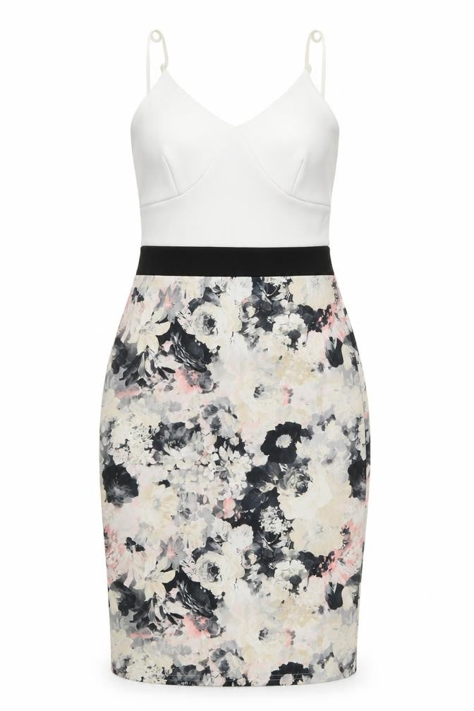 Missi London Womens Multicoloured Floral Polyester Bodycon  Size 8  V-Neck Pullover