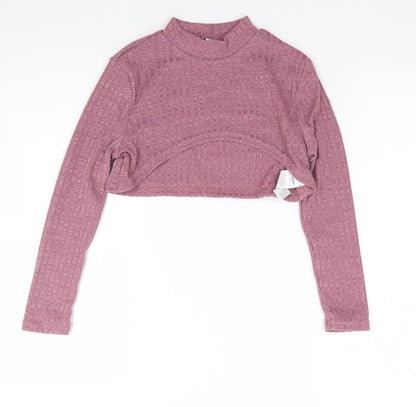 SHEIN Girls Pink  Polyester Cropped T-Shirt Size 10 Years Mock Neck Pullover