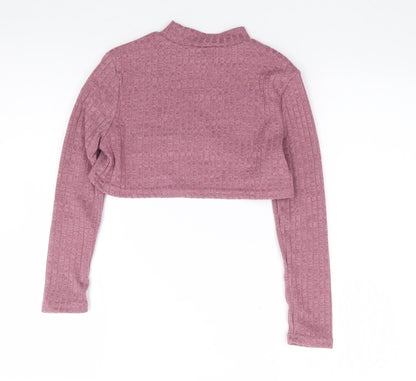 SHEIN Girls Pink  Polyester Cropped T-Shirt Size 10 Years Mock Neck Pullover