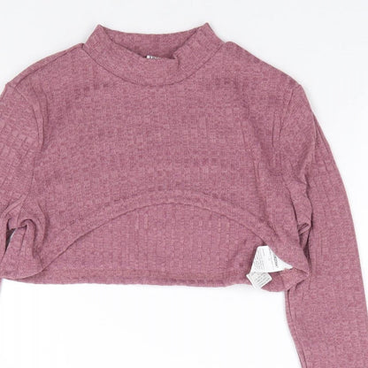 SHEIN Girls Pink  Polyester Cropped T-Shirt Size 10 Years Mock Neck Pullover