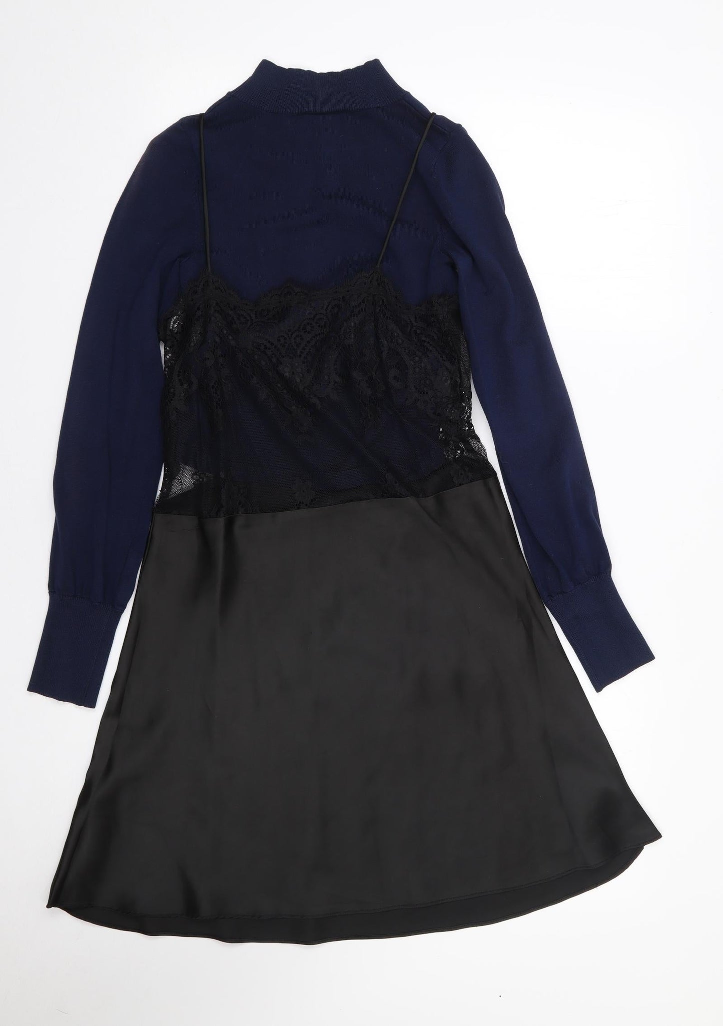 Topshop Womens Black  Viscose Jumper Dress  Size 6  High Neck Pullover