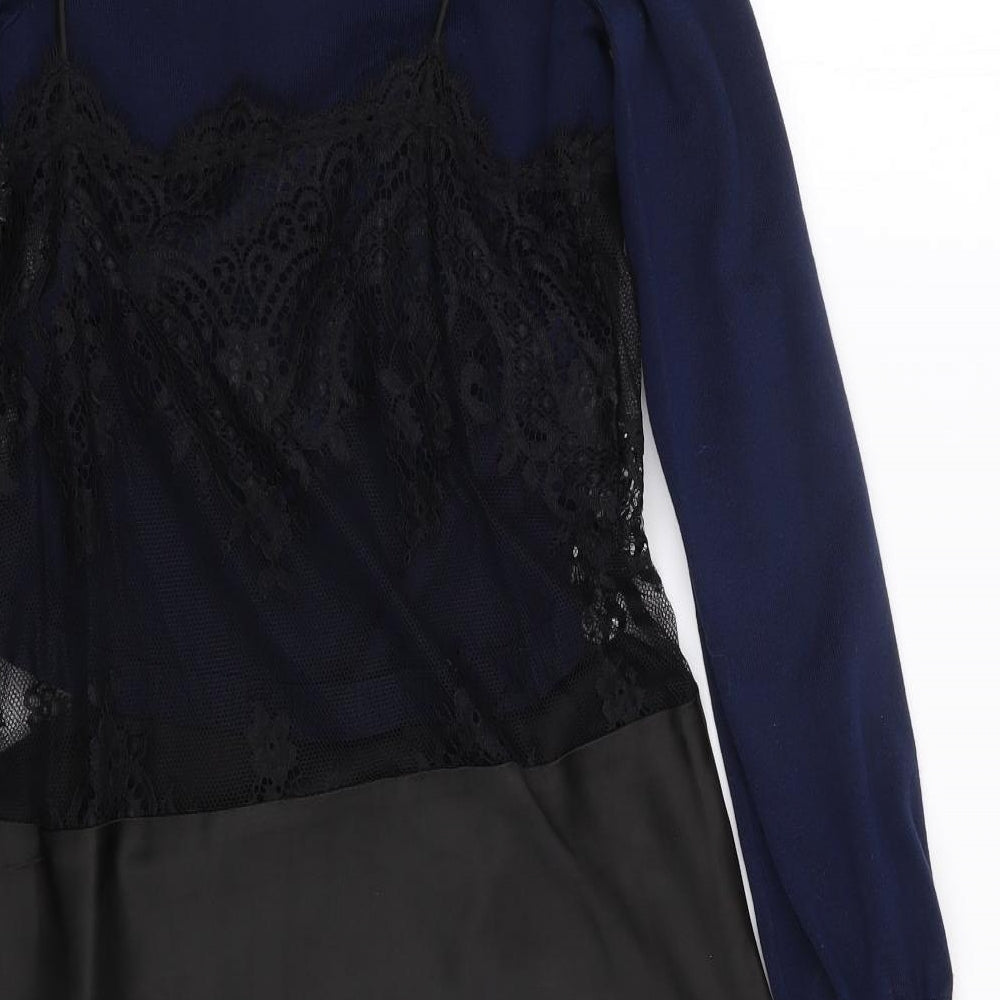 Topshop Womens Black  Viscose Jumper Dress  Size 6  High Neck Pullover