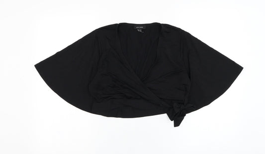 New Look Womens Black  Polyester Wrap Blouse Size 14 V-Neck