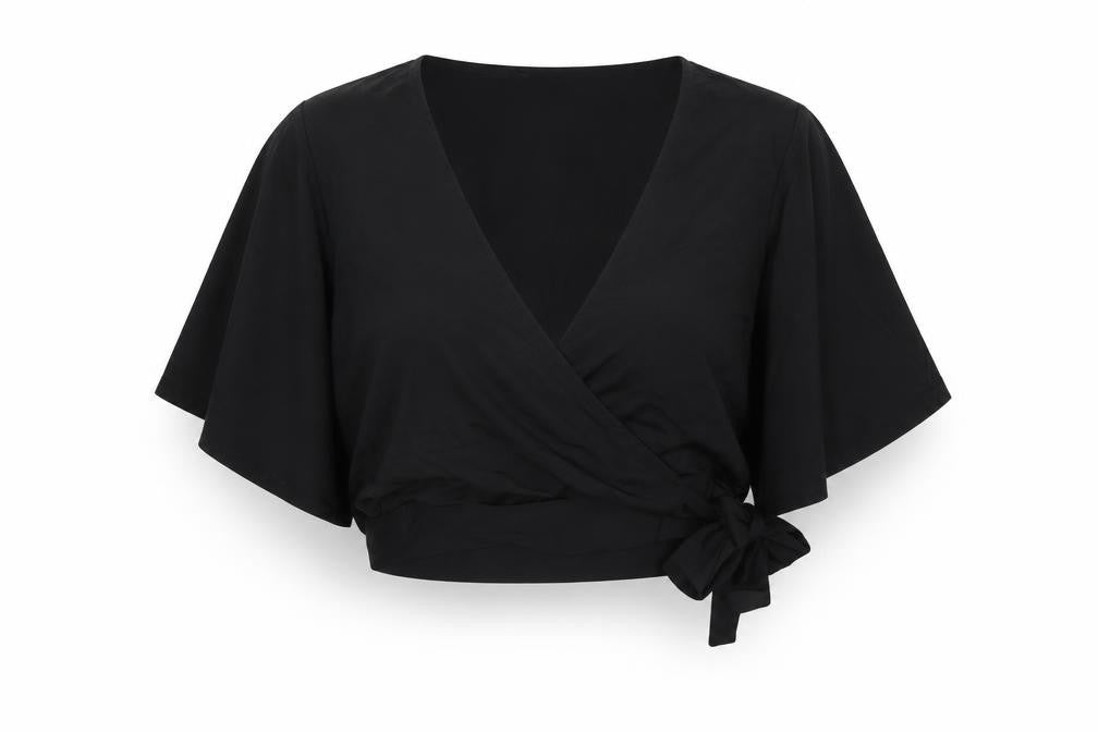 New Look Womens Black  Polyester Wrap Blouse Size 14 V-Neck