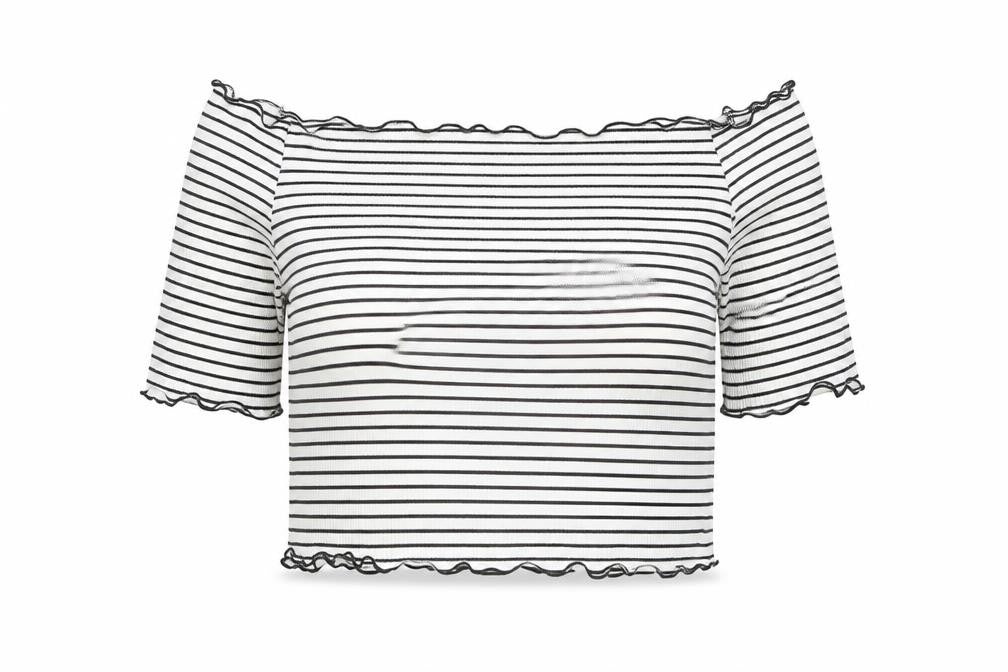 PRETTYLITTLETHING Womens White Striped Polyester Cropped Blouse Size 16 Square Neck