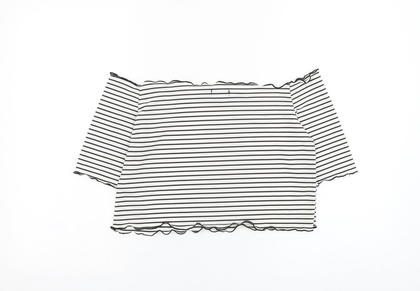 PRETTYLITTLETHING Womens White Striped Polyester Cropped Blouse Size 16 Square Neck