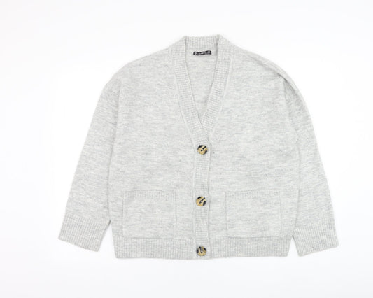 Dunnes Stores Womens Grey V-Neck  Acrylic Cardigan Jumper Size M
