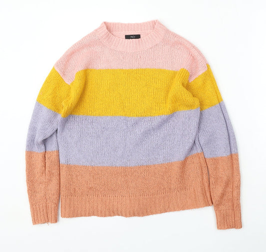 M&Co Womens Multicoloured Round Neck Striped Acrylic Pullover Jumper Size 10
