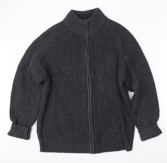 Jackdaw Womens Grey Mock Neck  Acrylic Cardigan Jumper Size XL