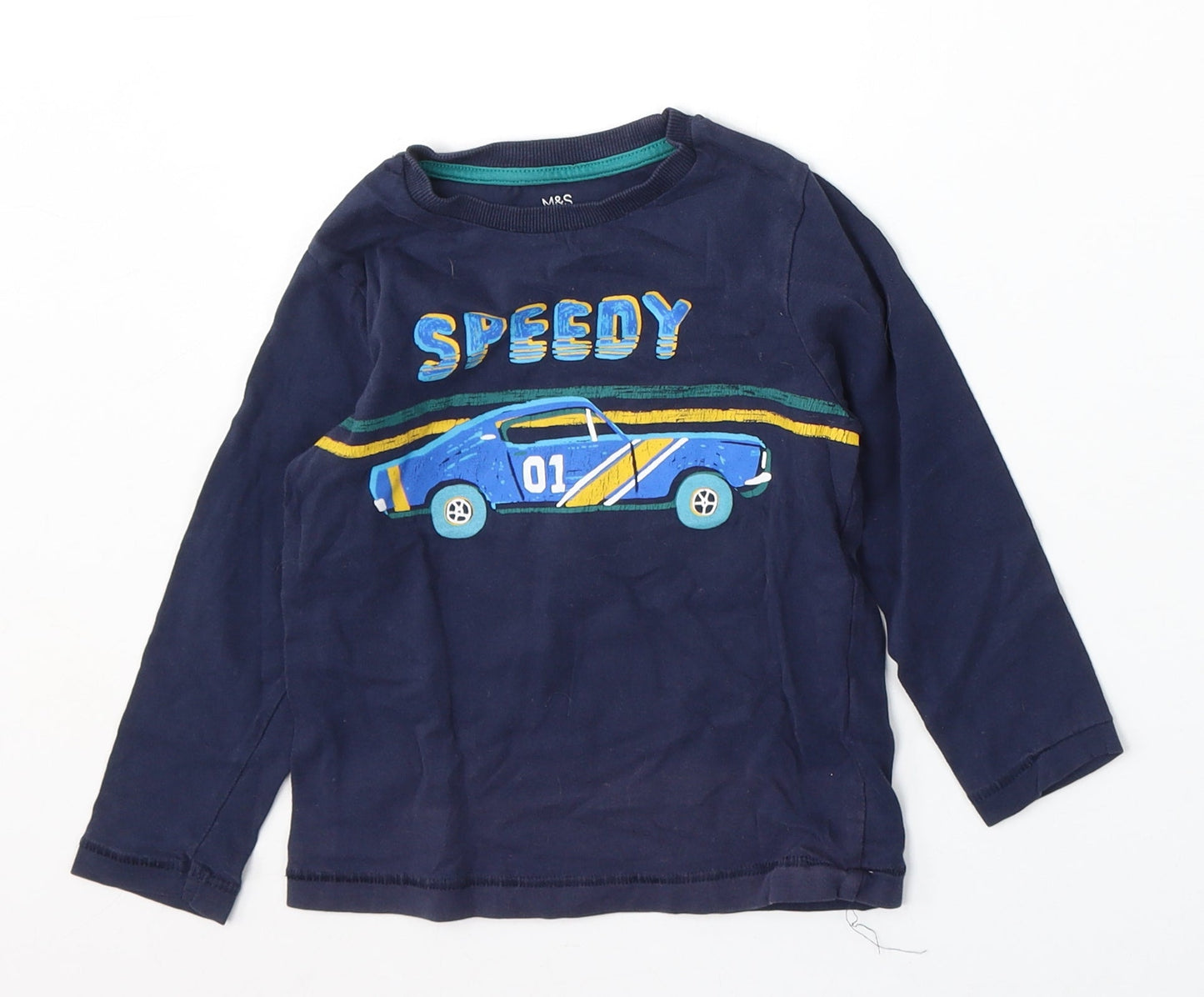 Marks and Spencer Boys Blue  Cotton Basic T-Shirt Size 2-3 Years Round Neck