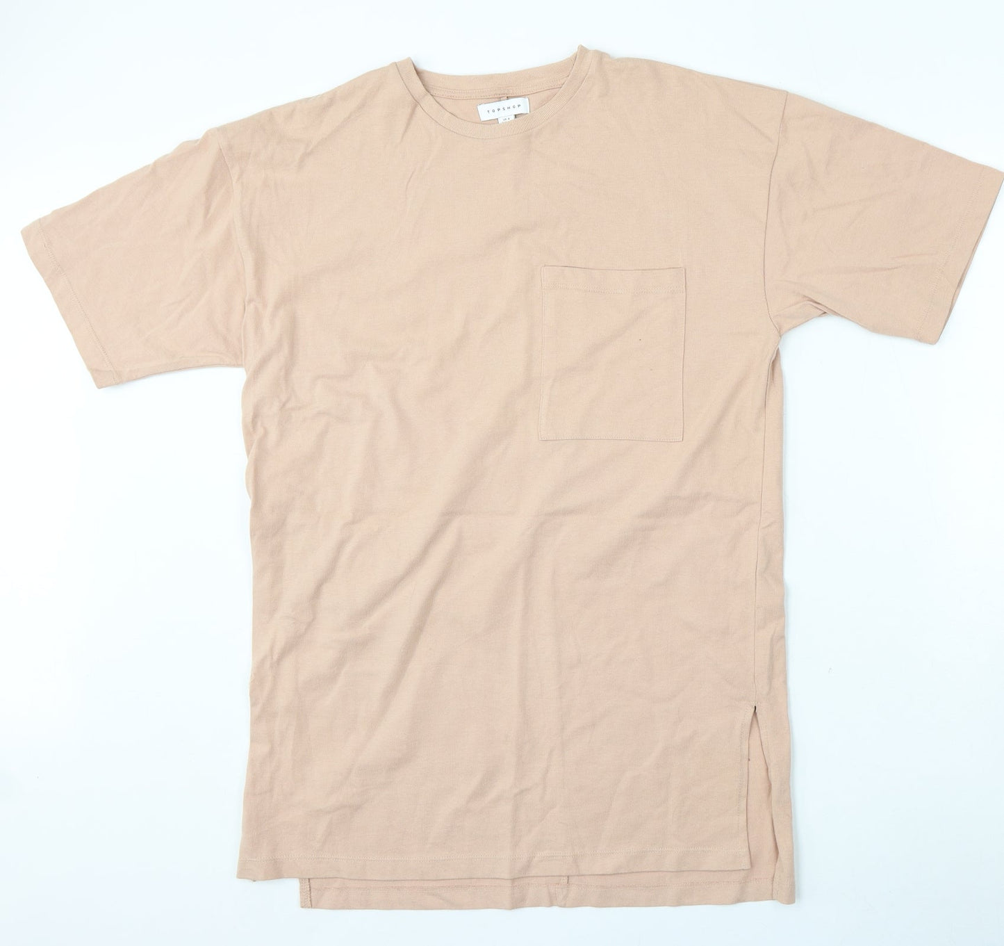 Topshop Womens Pink  Cotton Basic T-Shirt Size 6 Round Neck