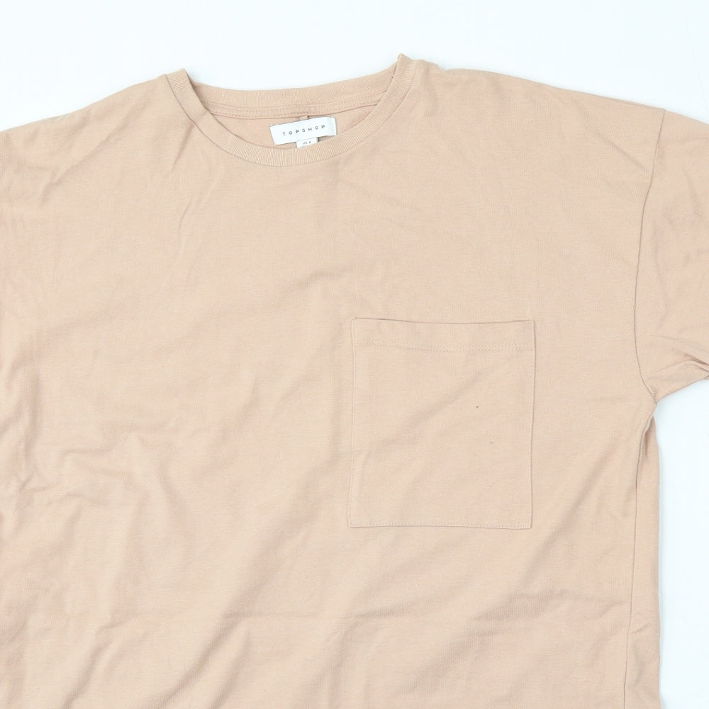 Topshop Womens Pink  Cotton Basic T-Shirt Size 6 Round Neck