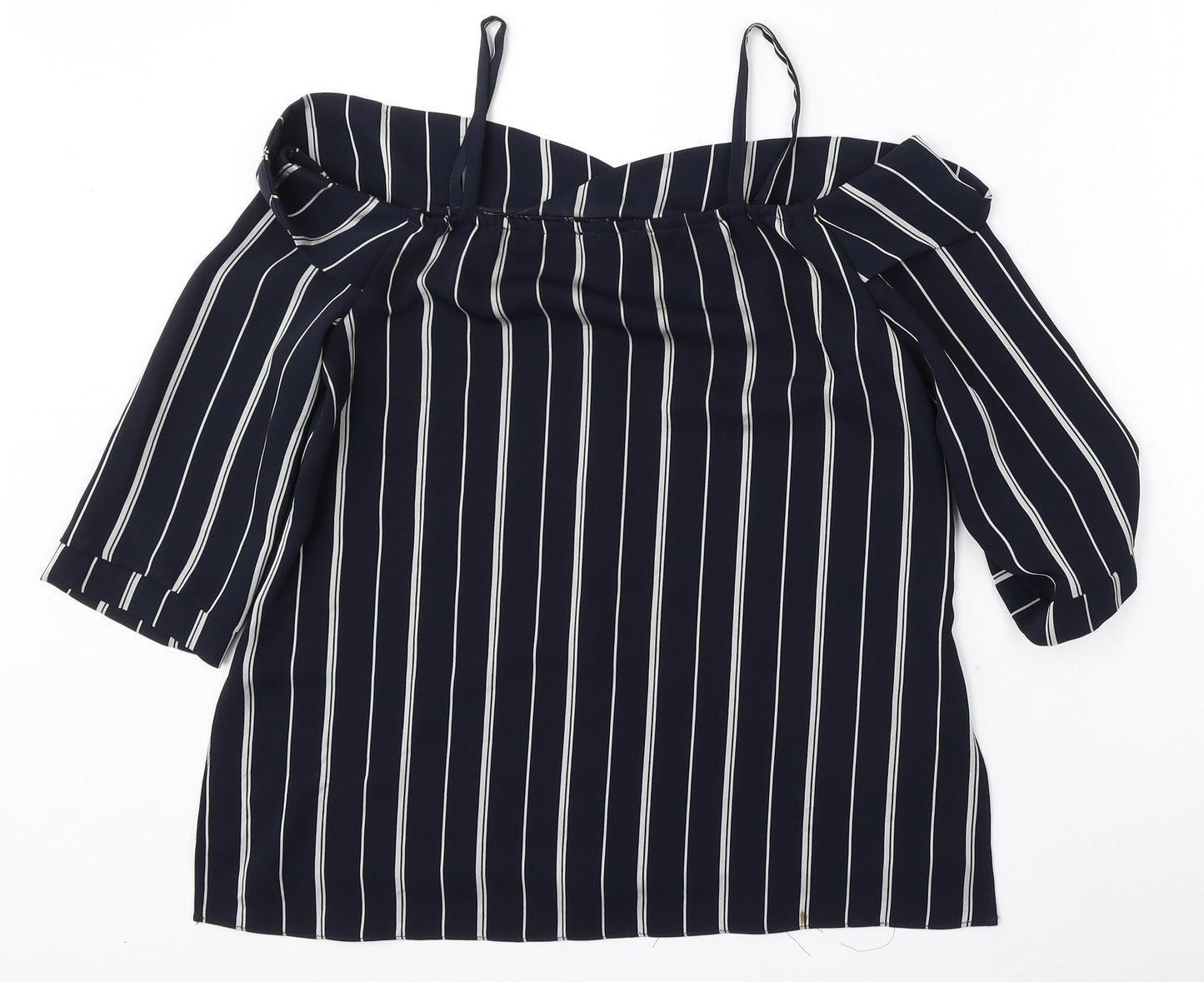 River Island Womens Blue Striped Polyester Basic Blouse Size 8 Round Neck