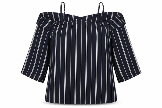 River Island Womens Blue Striped Polyester Basic Blouse Size 8 Round Neck