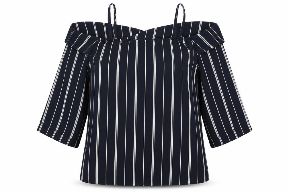 River Island Womens Blue Striped Polyester Basic Blouse Size 8 Round Neck