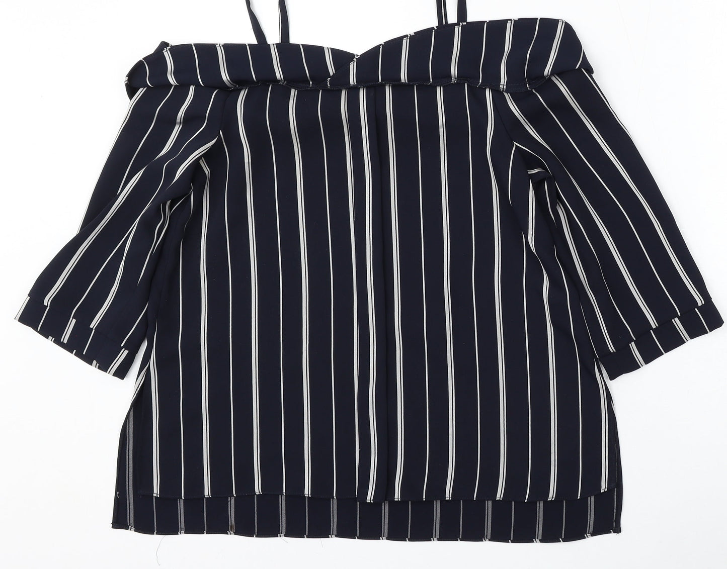 River Island Womens Blue Striped Polyester Basic Blouse Size 8 Round Neck