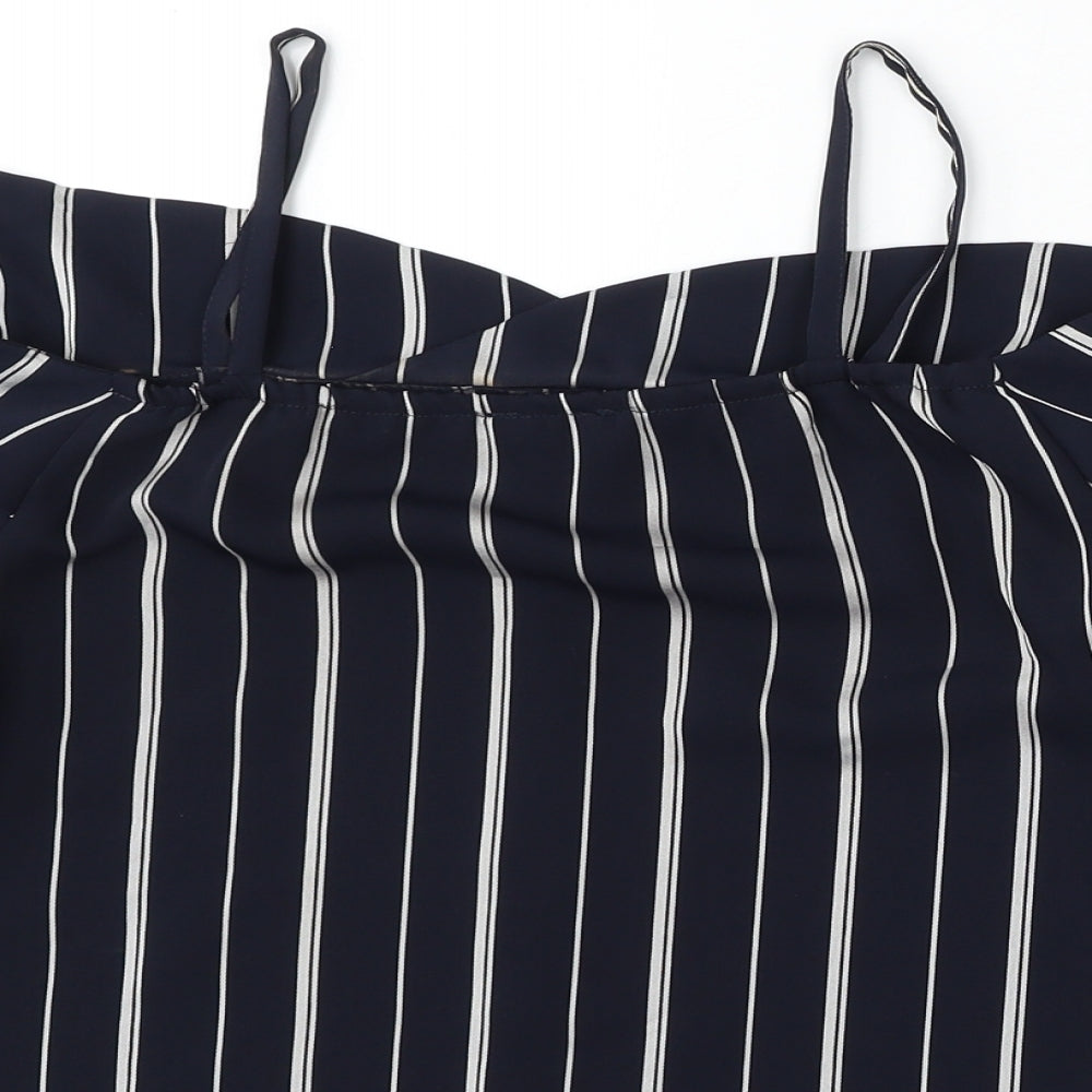 River Island Womens Blue Striped Polyester Basic Blouse Size 8 Round Neck