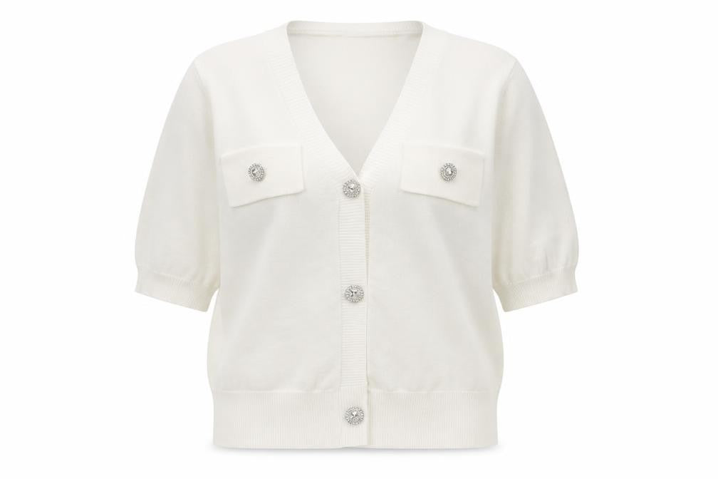 Luc-ce Womens White V-Neck  Viscose Cardigan Jumper Size M