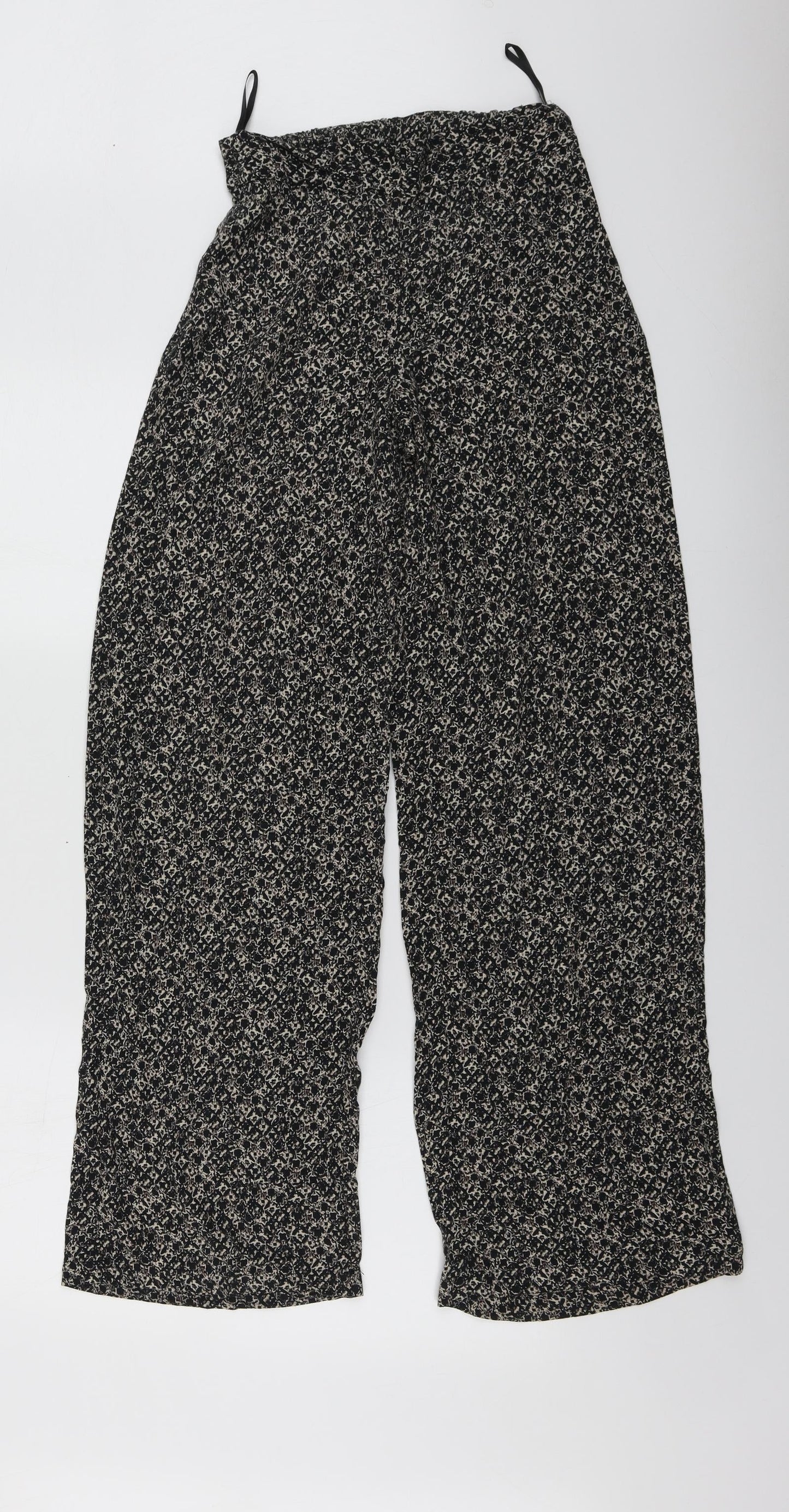 M&S Womens Black Geometric Viscose Trousers  Size 8 L28 in Regular