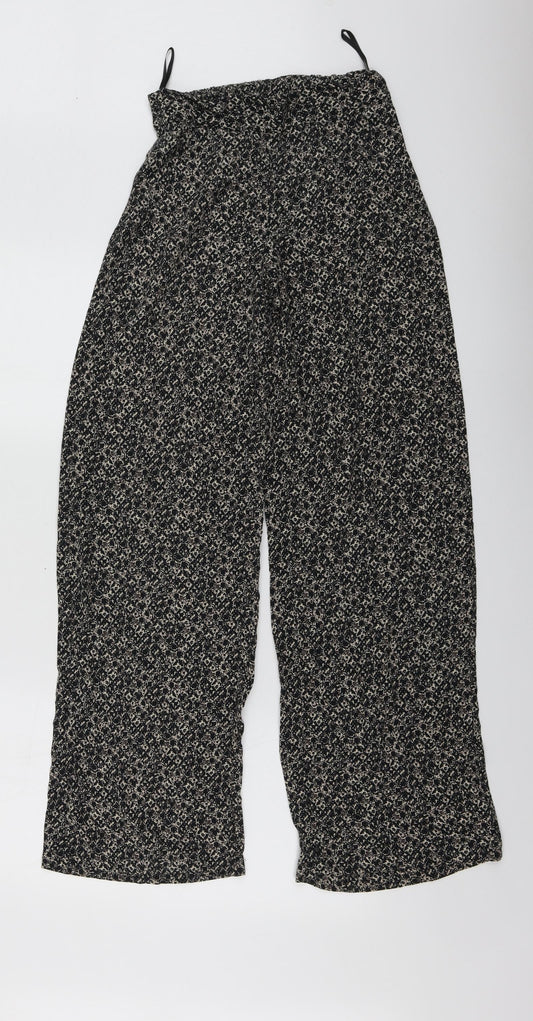 M&S Womens Black Geometric Viscose Trousers  Size 8 L28 in Regular