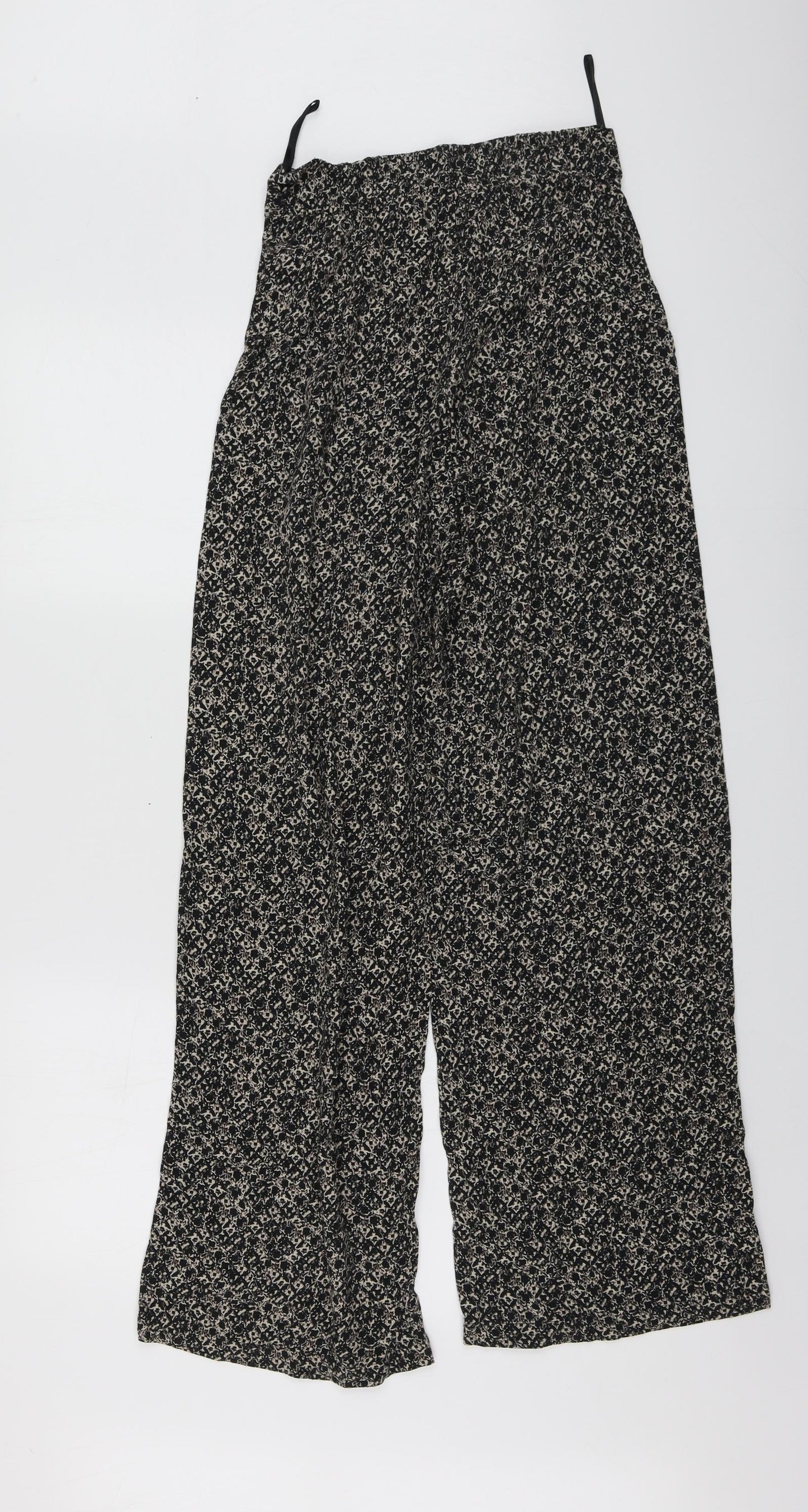 M&S Womens Black Geometric Viscose Trousers  Size 8 L28 in Regular