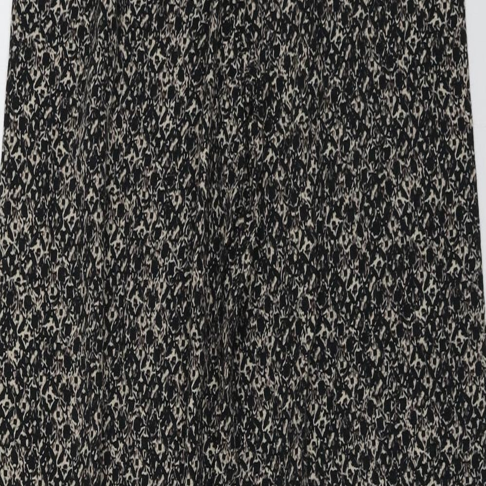 M&S Womens Black Geometric Viscose Trousers  Size 8 L28 in Regular
