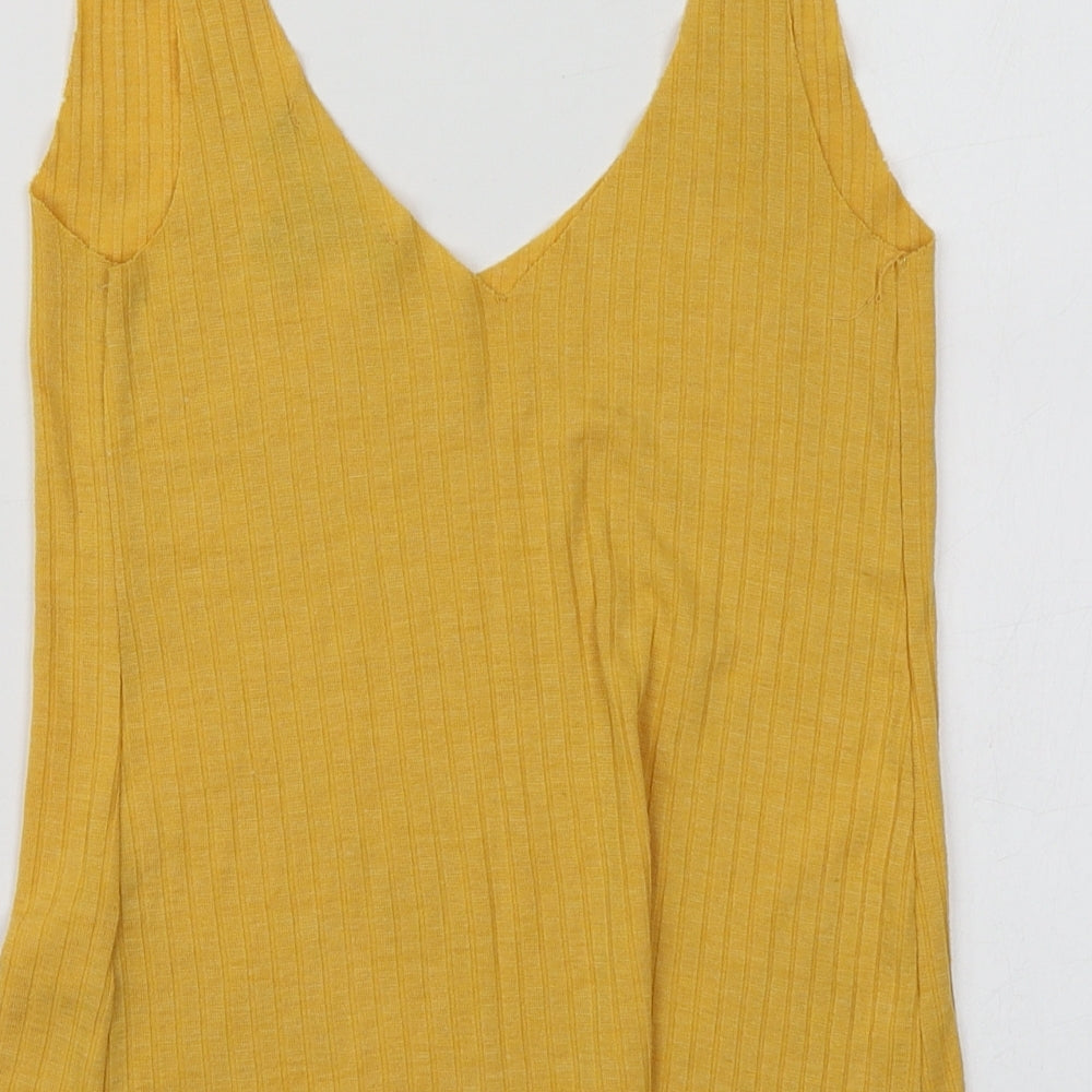 Primark Womens Yellow  Polyester Basic Polo Size 6 V-Neck