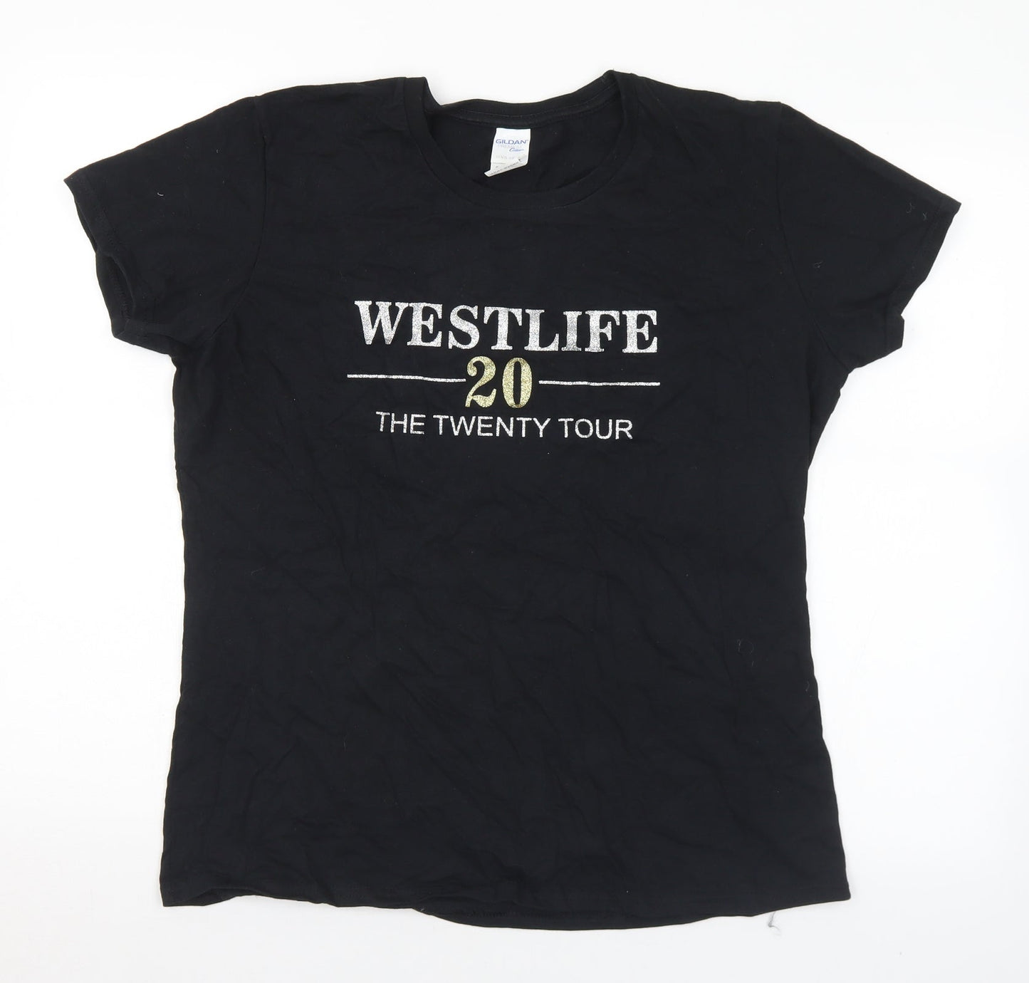 Gildan Womens Black  Cotton Basic T-Shirt Size L Crew Neck - Westlife